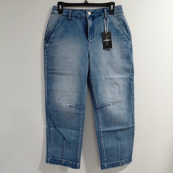 Flamingals Women's Medium Blue Denim Cropped Wide Leg Jeans Size M - Picture 4 of 14